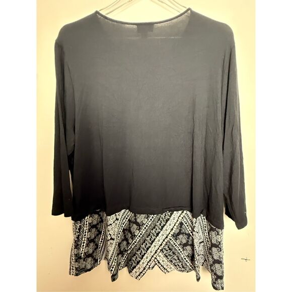 J.Jill Women's Wearever Black White Geometric Tunic Blouse 2X 3/4 Sleeve Faux La - Picture 3 of 4